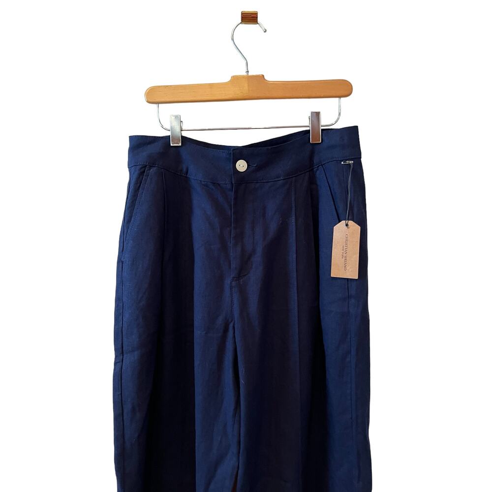Christian Siriano Wide Leg Linen Pants & Waistcoat Vest Set Navy Blue 10 - Picture 3 of 7